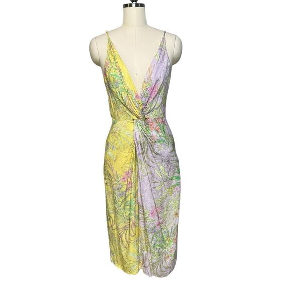 Delfi Collective Frankie Knotted Plunge Neck Floral Midi Dress| Size S - Picture 4 of 12